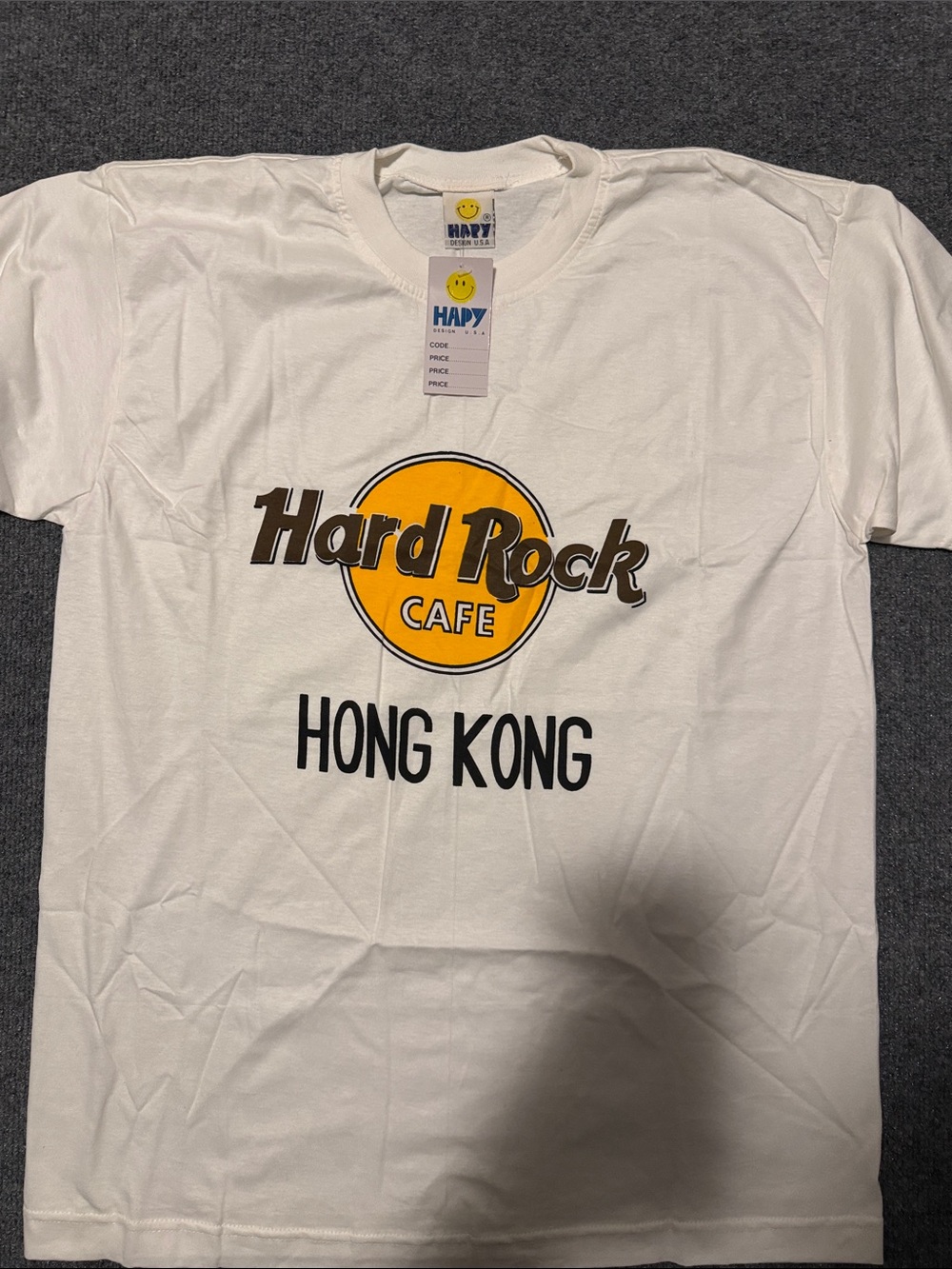 Hard Rock Cafe White T‑Shirt with Yellow Logo - Hong Kong